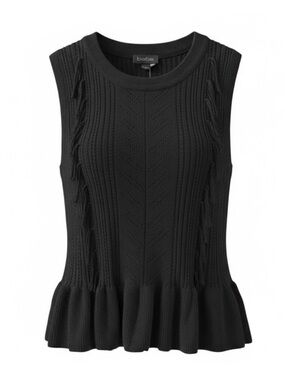 Bebe Black Sleeveless Pointelle Knit Peplum Hem Emelia Sweater Size Medium